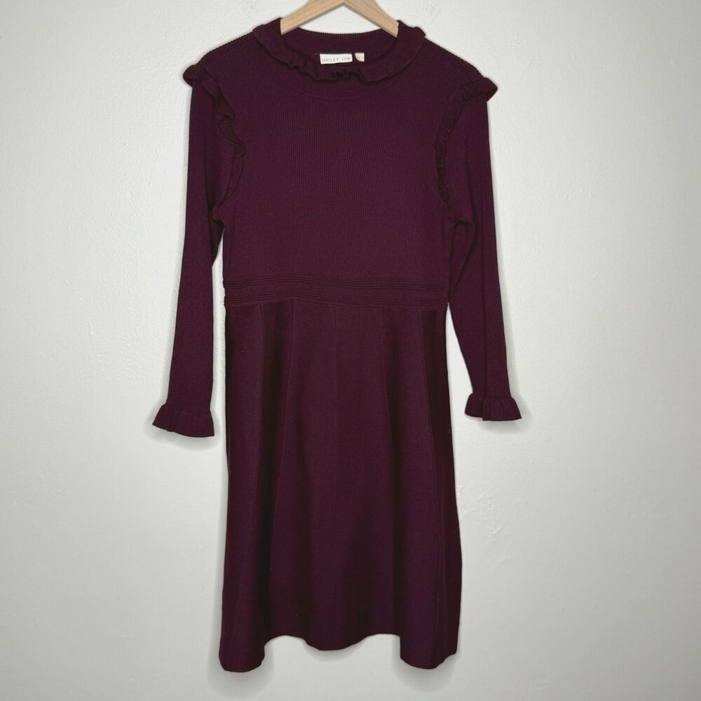 Hailey Lyn Womens Knit Dress XLP Burgundy Long Sleeve Ribbed Sweater Prairie‎